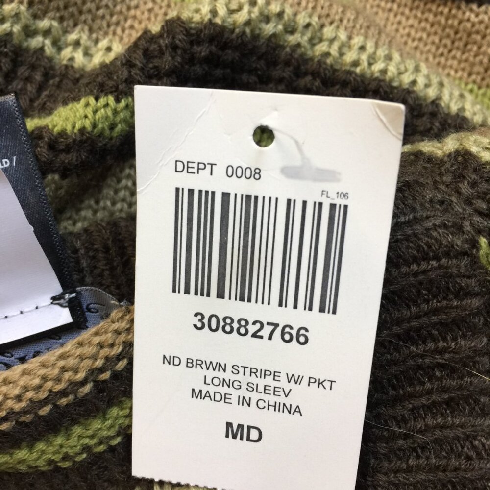 New! Thorn & Fable Sweater M Men’s Green Brown Striped Pocket Long Sleeve - Picture 5 of 16